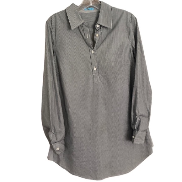 J. McLaughlin Top Striped Button Front Cotton Tunic Black White Medium - Picture 11 of 12